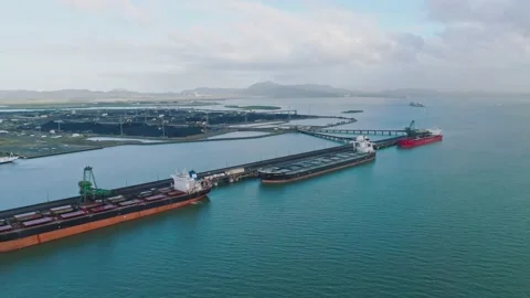 Drone view of cargo ships at Gladstone coal terminal in Queensland, Australia. Stock Footage 218040742