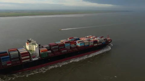 Drone view of cargo vessel used in global transport and logistics Stock Footage 320245806