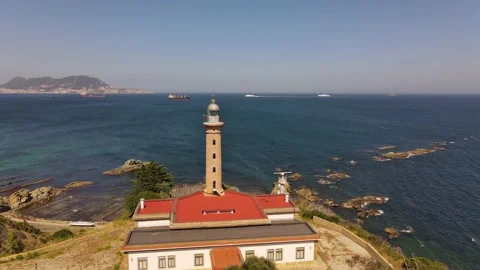 Drone view of the Carnero lighthouse with Gibraltar in the background. Stock Footage 134671182