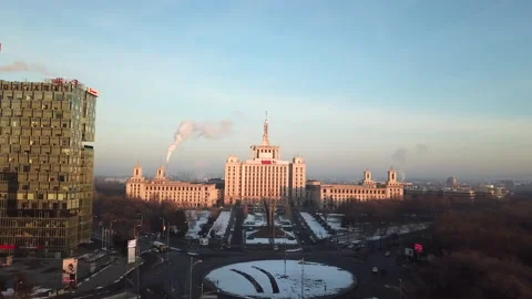 Drone view of Casa Presei Libere in Bucharest, Romania. Communist building 스톡 동영상 149397486