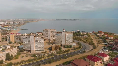 Drone view on Caspian Sea, Light house Kazakhstan Aktau  Stock Footage 131013870