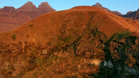 Drone view of Cathedral Peak mountain range in the Drakensberg 库存影片 340554681