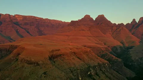 Drone view of Cathedral Peak mountain range in the Drakensberg Stock Footage 340554863