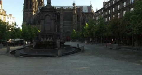Drone view of the cathedral from Place de la Victoire in Clermont Ferrand Stock Footage 131833252