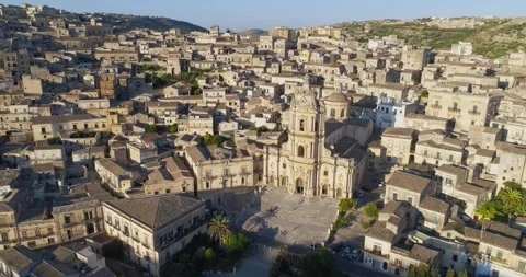 Drone view of Cathedral of Saint George in historic town of Modica Stock Footage 263344334