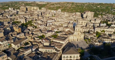 Drone view of Cathedral of Saint George in historic town of Modica Stock Footage 263344889