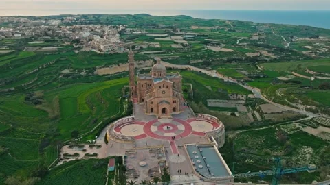 Drone view of catholic Ta' Pinu church on Gozo, Malta island Stock Footage 330063538