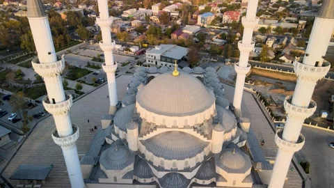 Drone View of Central Mosque in Bishkek, Kyrgyzstan Stock Footage 340326003