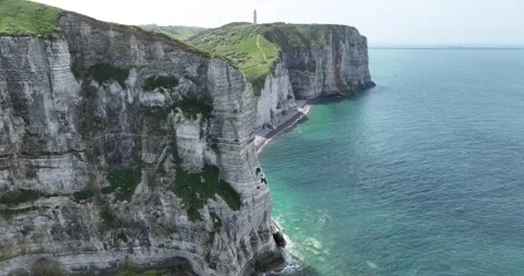 Drone view of the chalk cliffs on the seashore. Landmark in France. Aerial view 스톡 동영상 245625781