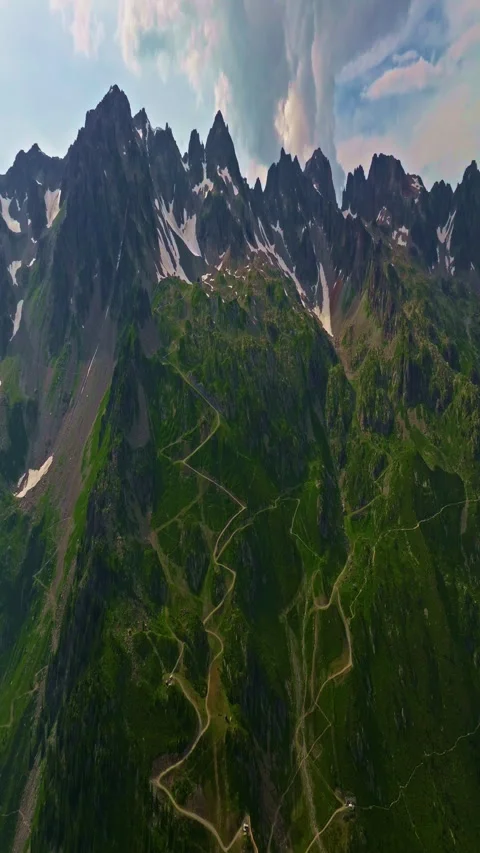 Drone view of Chamonix. Chamonix-Mont-Blanc is a resort town in France near the 스톡 동영상 311418585