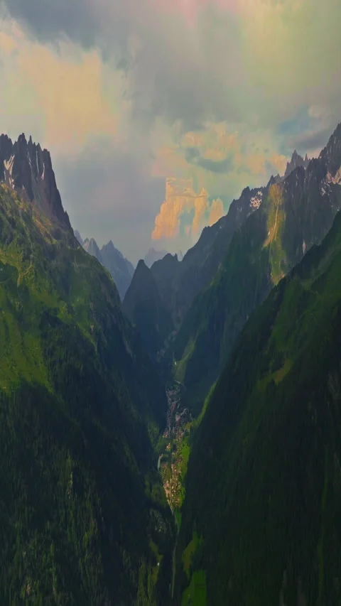 Drone view of Chamonix. Chamonix-Mont-Blanc is a resort town in France near the Video stock 311570482