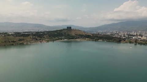 Drone View of the Chronicle of Georgia Across the Tbilisi Sea, Georgia Stock Footage 340923567
