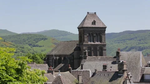 Drone view on the church and rooftops of a village Stockbeeldmateriaal 131305992