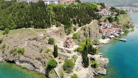 Drone view of the Church of St. John Kaneo in Ohrid Stock Footage 155581872