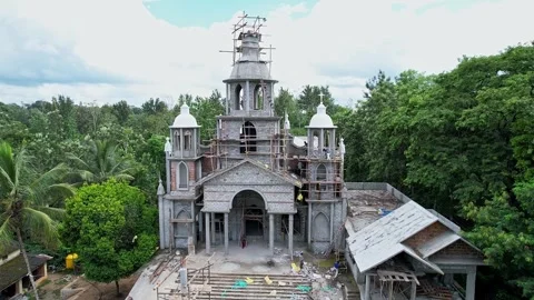 Drone view of church under construction showing building progress and devel.. Stock-Footage 344411556