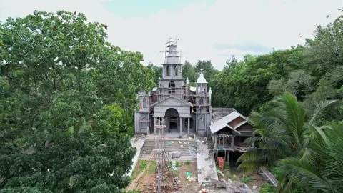 Drone view of church under construction showing building progress and devel.. Stock-Footage 344411711