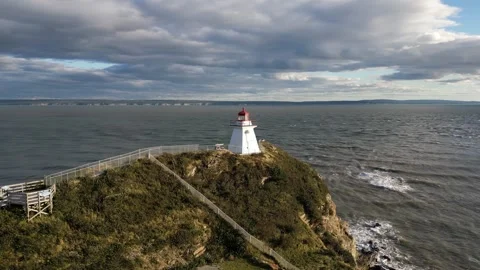 Drone View Circling The Cape Enrage Lighthouse Video stock 265171917