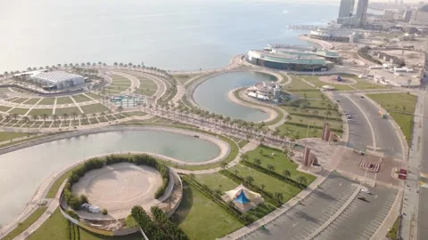 Drone View of Circular Waterfront Park at Eastern Corniche Al Khobar Stock Footage 336864122
