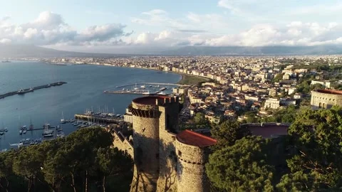 Drone View Of The City Behind The Medieval Castle Stock Footage