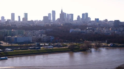 Drone view of city during sunset with traffic jam. Video stock 89631069