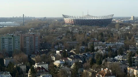 Drone view of city during sunset Stock Footage 89631603