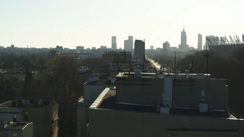 Drone view of city during sunset Stock Footage 89631770