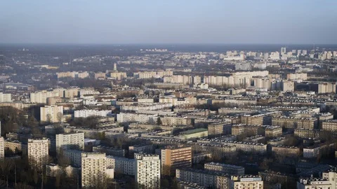 Drone view of city during sunset Stock Footage 89632370