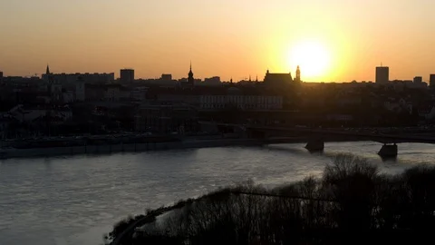 Drone view of city during sunset Stock Footage 89632541