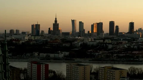 Drone view of city during sunset Stock Footage 89633643