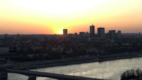 Drone view of city during sunset Stock Footage 89633986