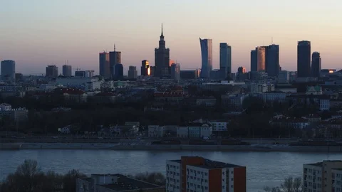 Drone view of city during sunset Stock Footage 89634008