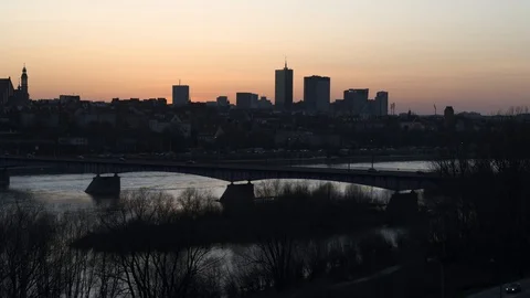 Drone view of city during sunset Stock Footage 89634236