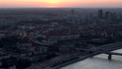 Drone view of city during sunset Stock Footage 89634481