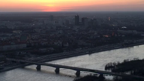 Drone view of city during sunset Stock Footage 89634538