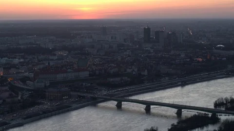 Drone view of city during sunset Stock Footage 89634699