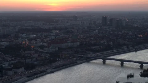 Drone view of city during sunset Stock Footage 89634769