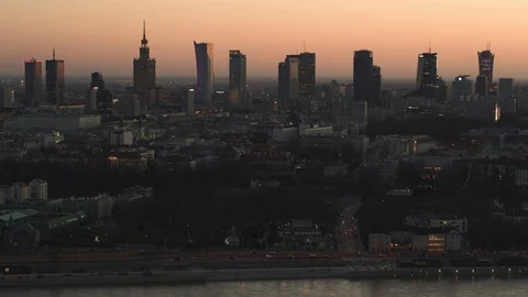 Drone view of city during sunset Stock Footage 89634909
