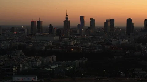 Drone view of city during sunset Stock Footage 89635028