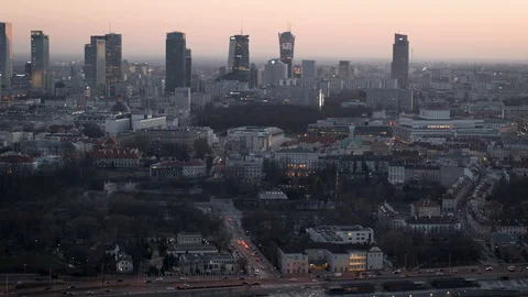 Drone view of city during sunset Stock Footage 89635561