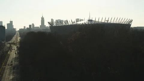 Drone view of city during sunset Stock Footage 89636784