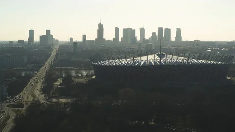 Drone view of city during sunset Stock Footage 89636878