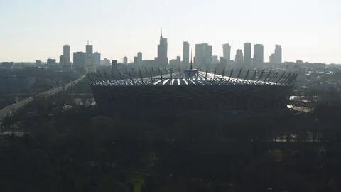 Drone view of city during sunset Stock Footage 89636920