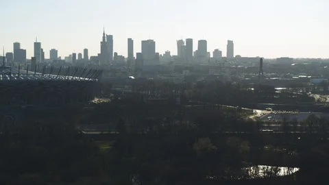 Drone view of city during sunset Stock Footage 89636987