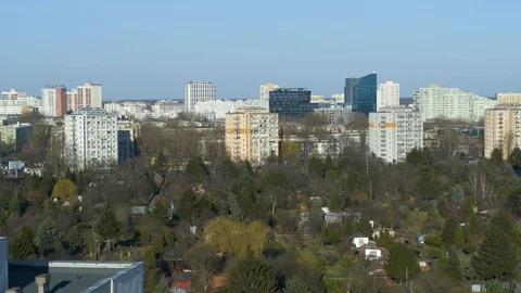 Drone view of city during sunset Stock Footage 89637093