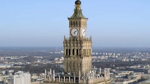 Drone view of city during sunset Stock Footage 89637355