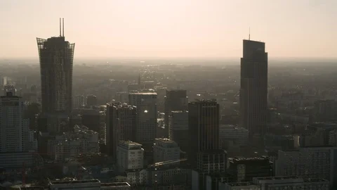 Drone view of city during sunset Stock Footage 89637460