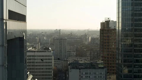 Drone view of city during sunset Stock Footage 89637471
