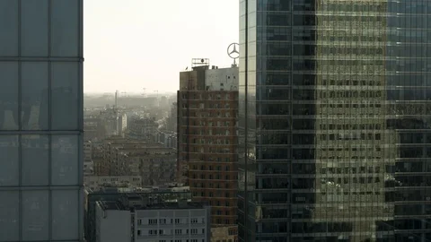 Drone view of city during sunset Stock Footage 89637483
