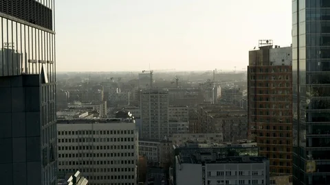 Drone view of city during sunset Stock Footage 89637487