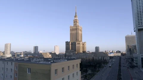 Drone view of city during sunset Stock Footage 89637586